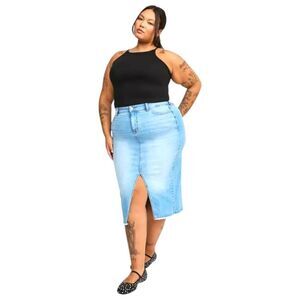 TORRID Plus Size Denim Front Slit Midi Skirt Size 16
